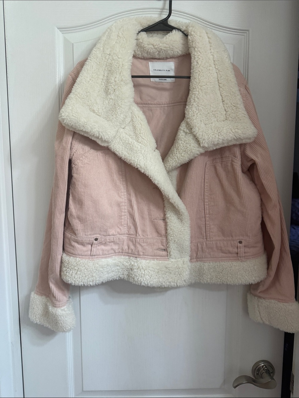 Chelsea28 Blush Pink Corduroy Teddy Jacket with Cream Sherpa